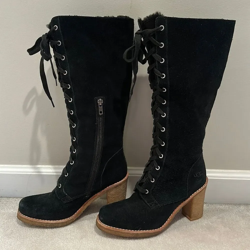 UGG Boots Women’s Aubree Winter Black Suede UGGplush lining Side Zip Sz 9 - Picture 5 of 16
